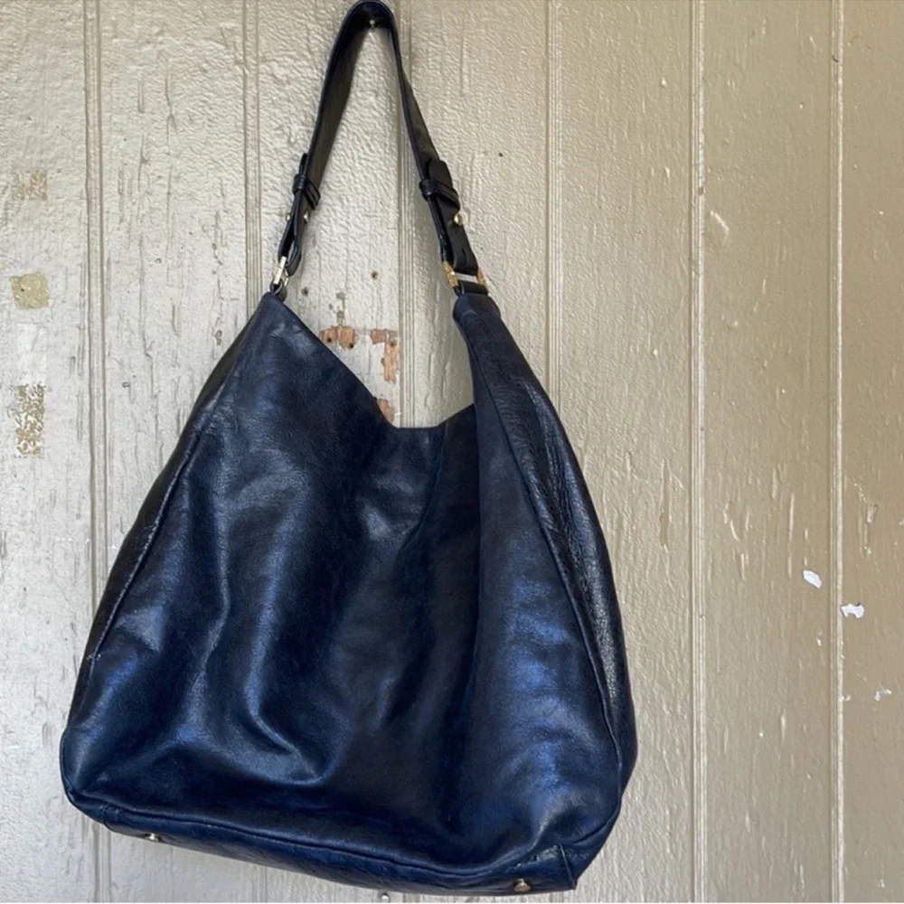 Tory Burch Dena Elegant Black Leather glazed Tote Bag